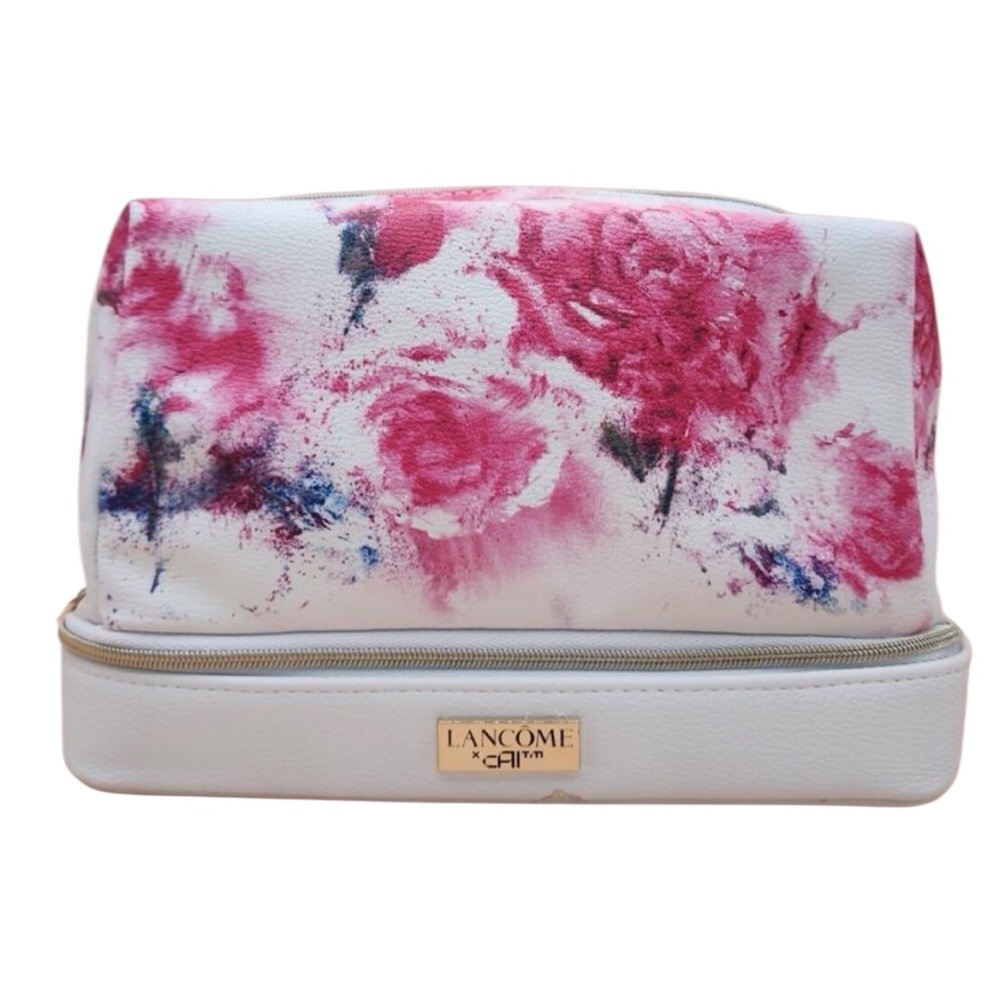 Lancome Pink and White Floral Travel Cosmetic Case